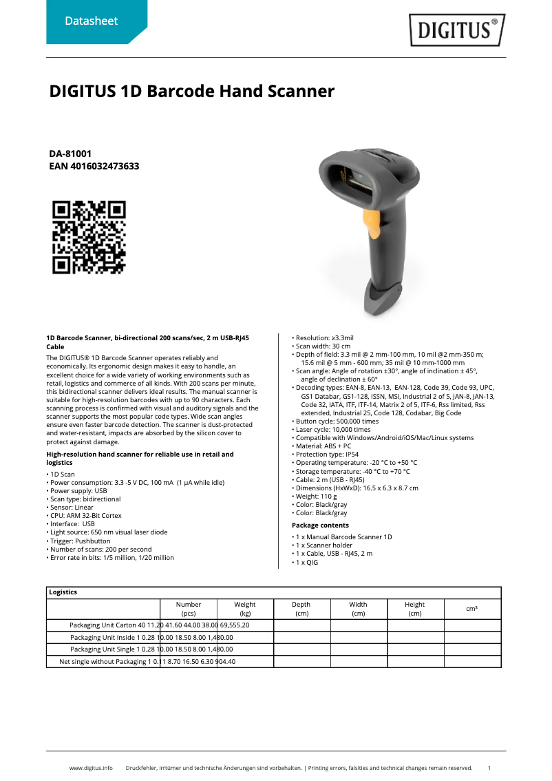 Page n°1 - Fiche technique Digitus DA-81001