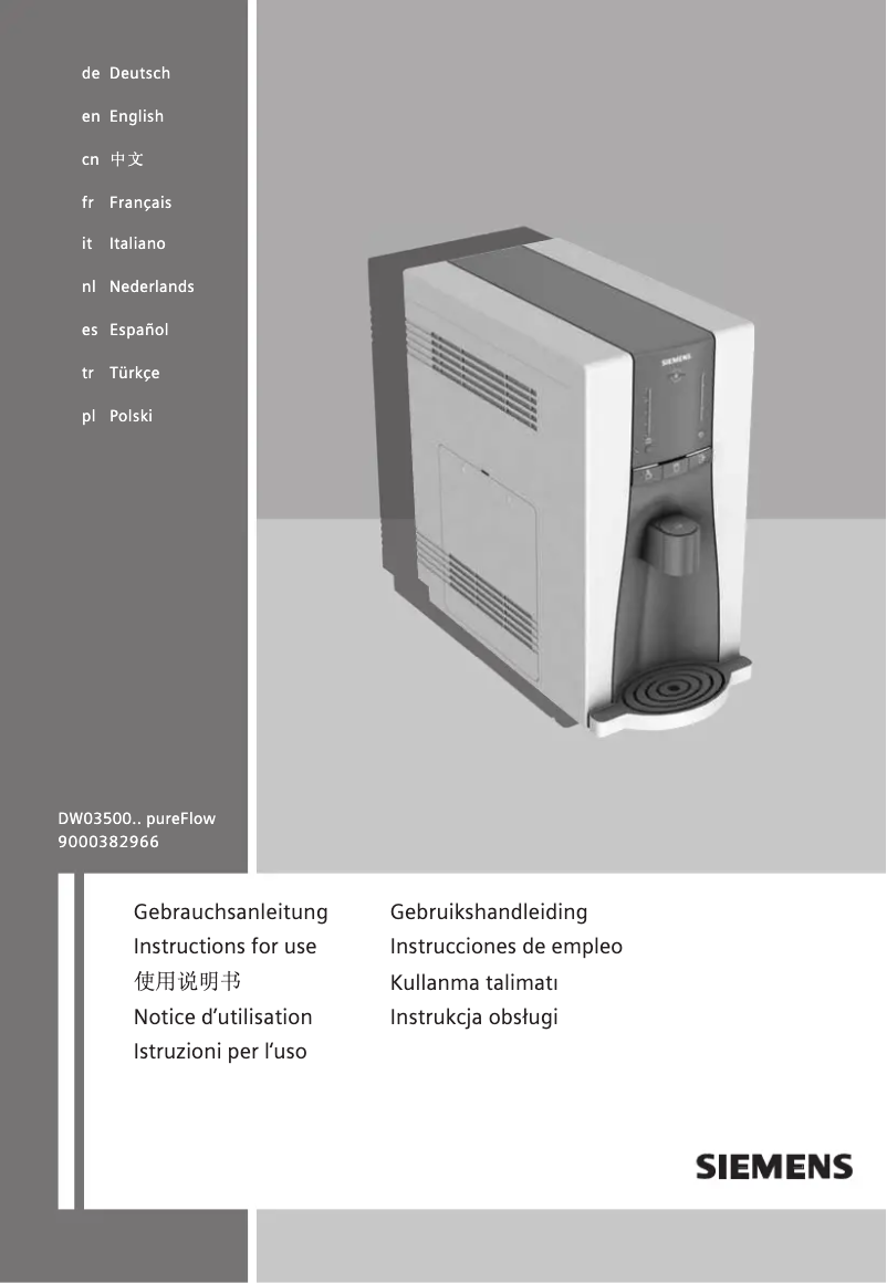 Image de la première page du manuel de l'appareil pureFlow DW03500