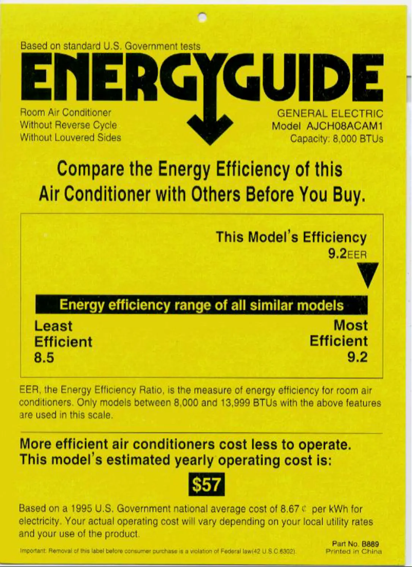 Page n°1 - Label énergétique GE AJCH08AC