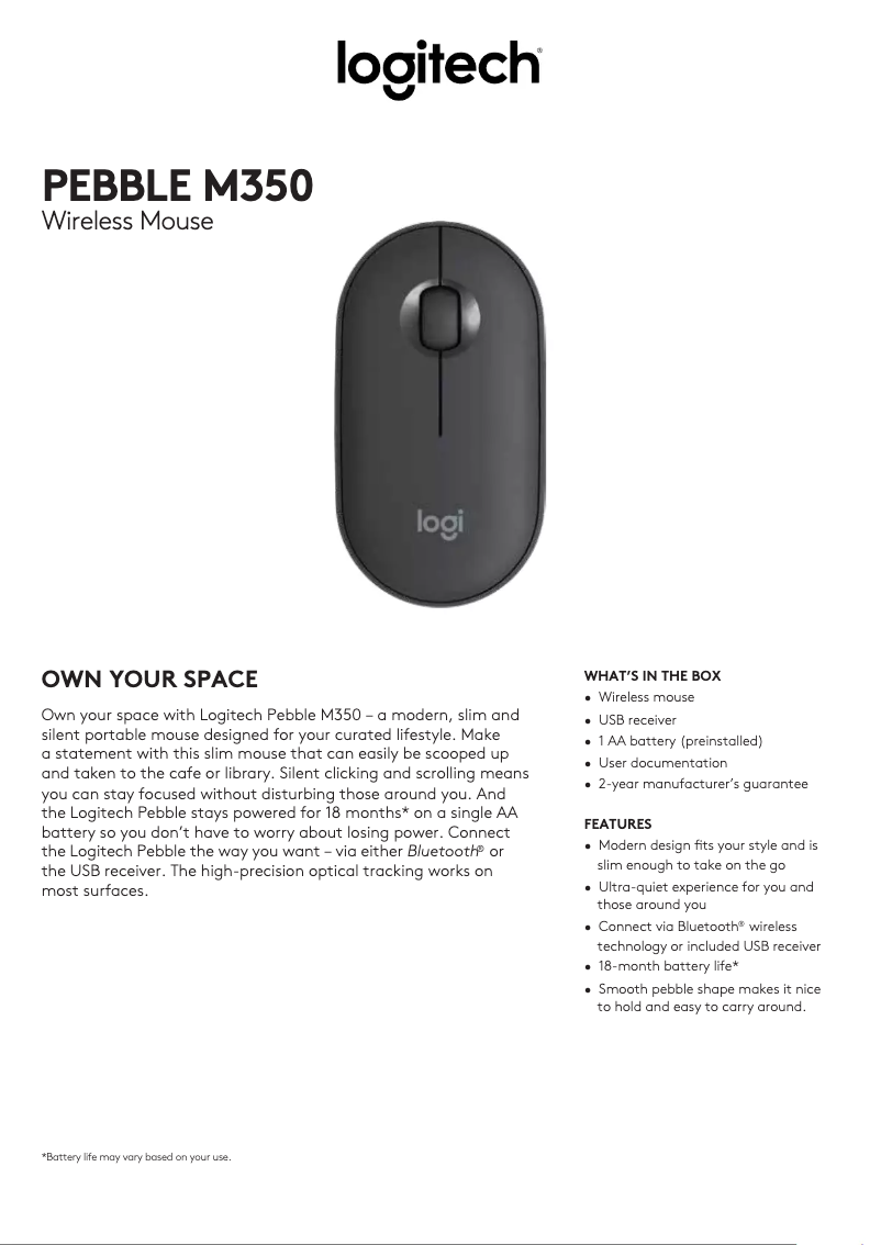 Image de la première page du manuel de l'appareil Pebble M350