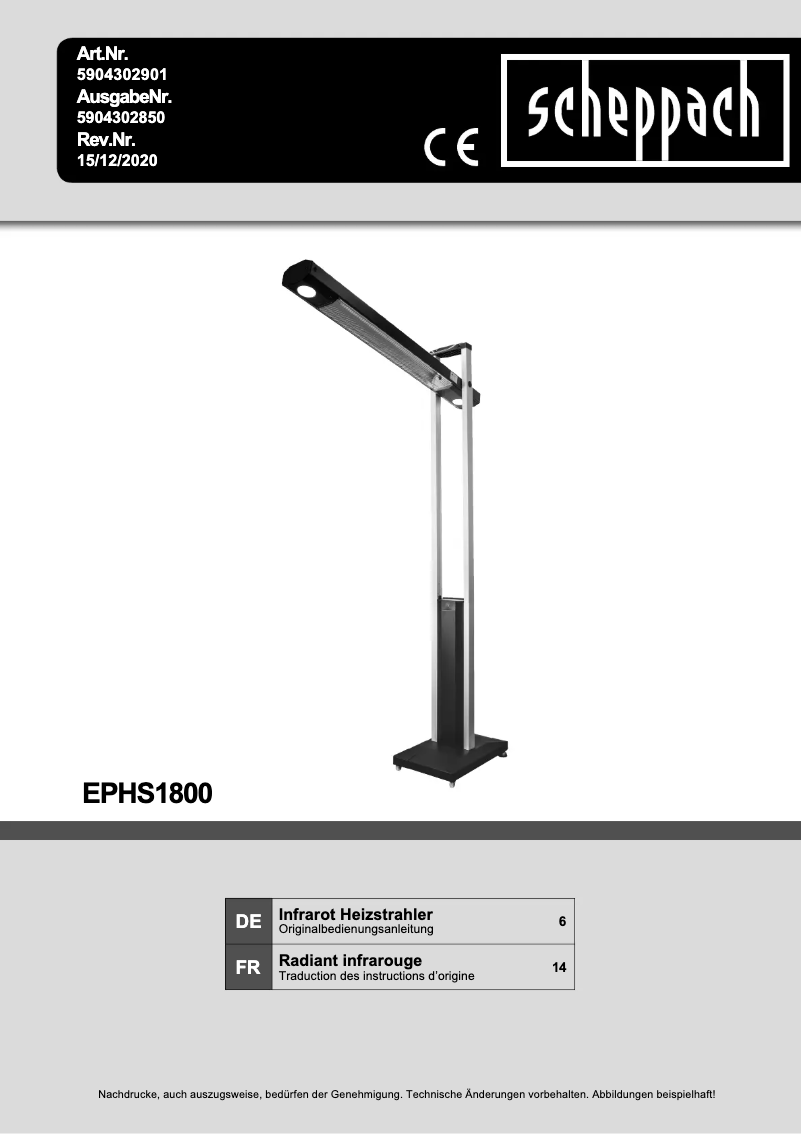 Page n°1 - Manuel utilisateur Scheppach EPHS1800
