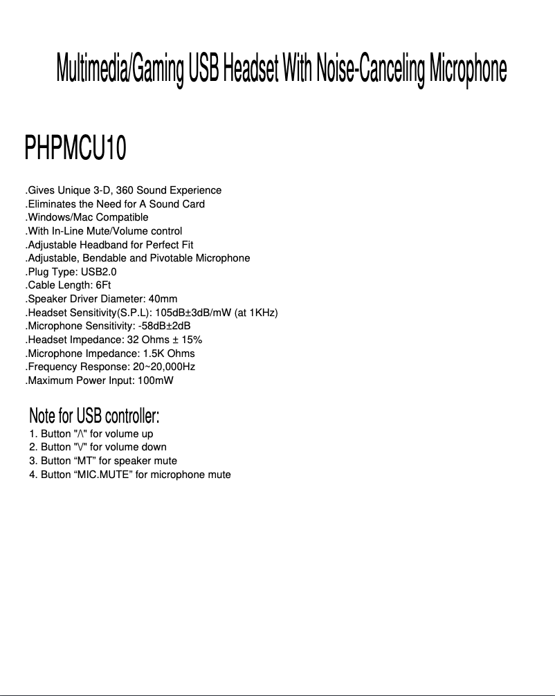 Page 1 de la notice Manuel utilisateur Pyle PHPMCU10