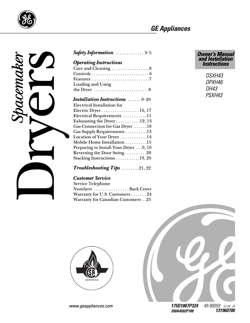 Image de la première page du manuel de l'appareil Profile DPXH46GFCC