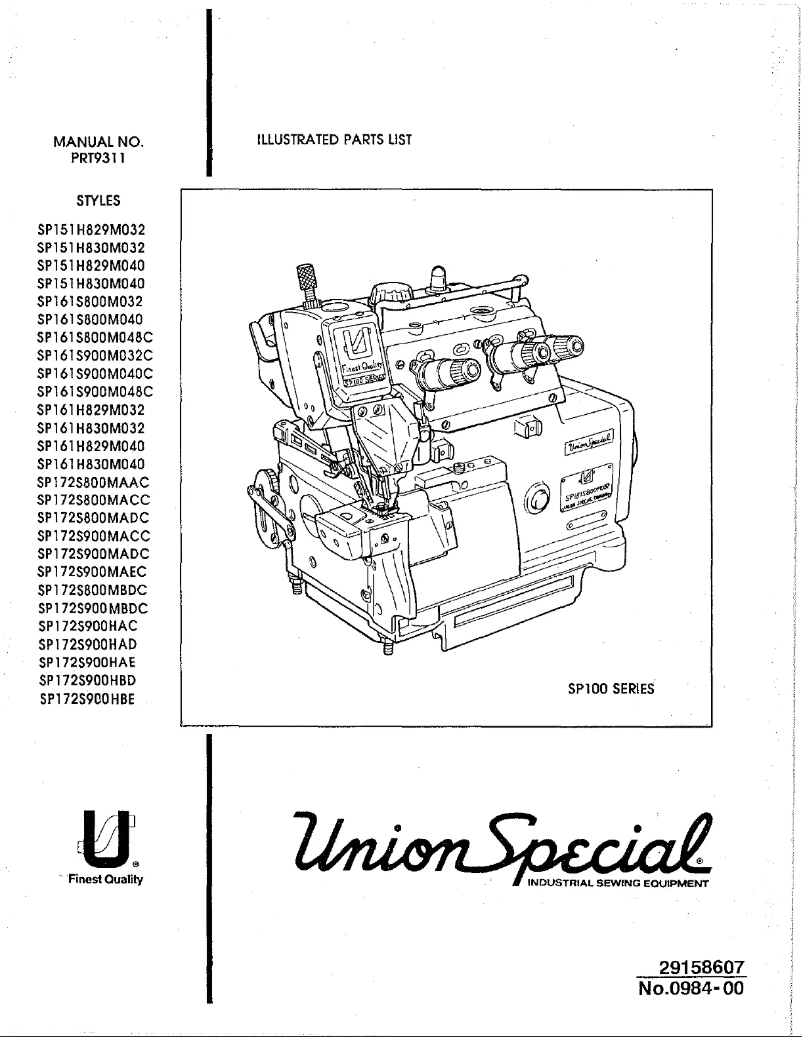 Page n°1 - Manuel utilisateur Union Special SP172S900HAE