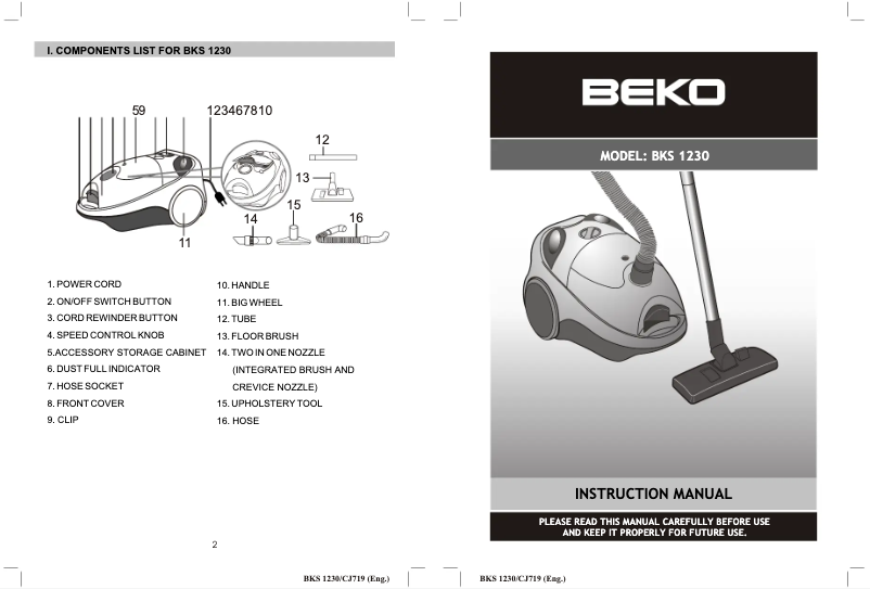 Page n°1 - Manuel utilisateur Beko BKS 1230