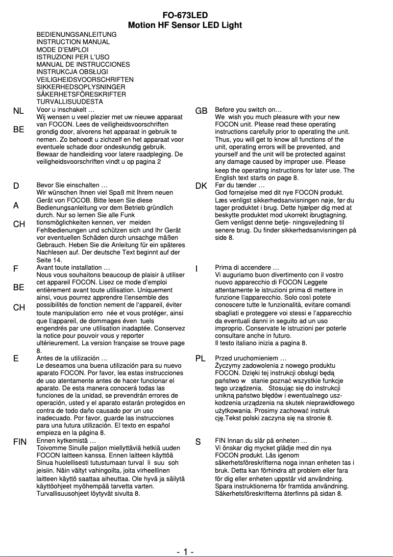 Page 1 de la notice Manuel utilisateur Monacor FO-673LED