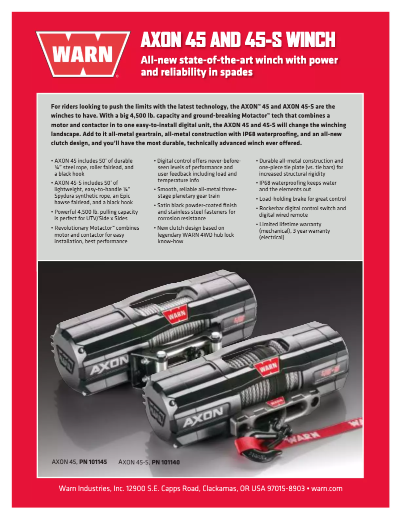 Page 1 de la notice Manuel utilisateur WARN AXON 45-S