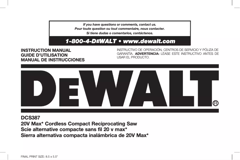 Page n°1 - Manuel utilisateur DeWalt DCS387B