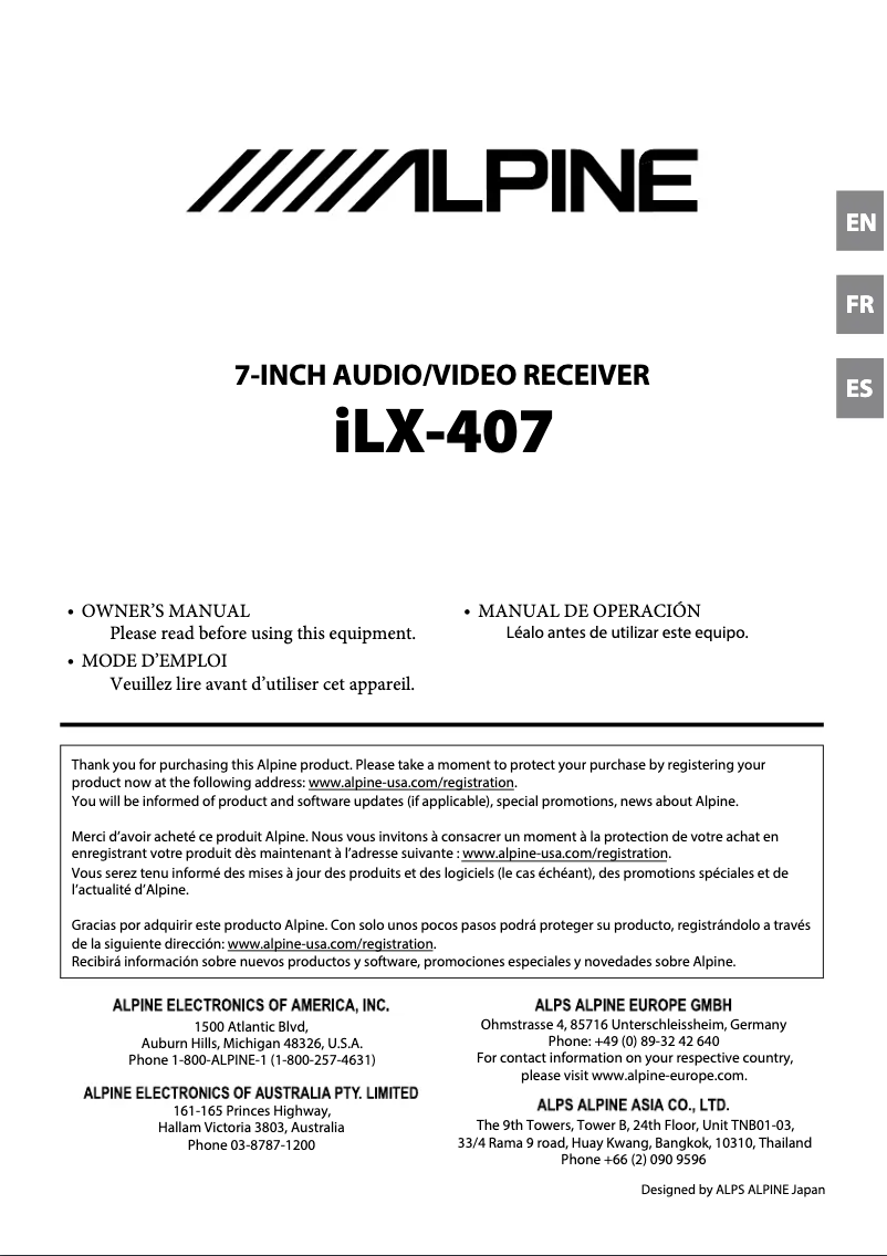 Page 1 de la notice Manuel utilisateur Alpine iLX-407