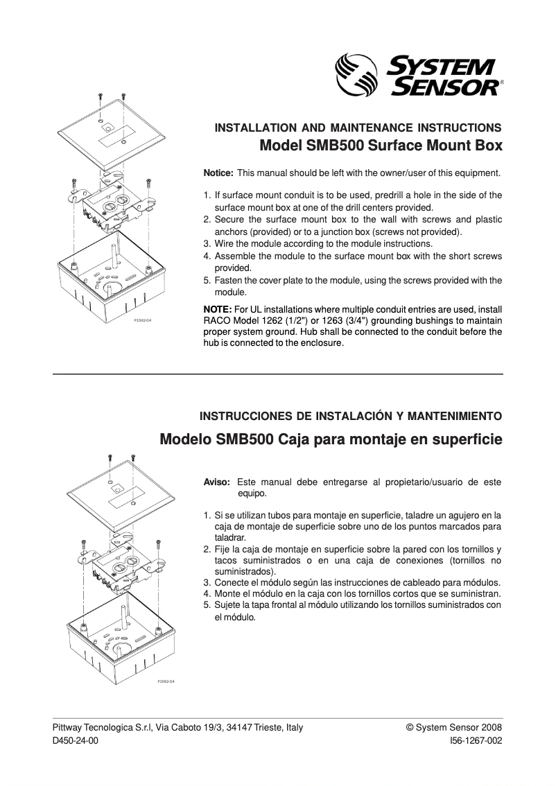 Page 1 de la notice Manuel utilisateur System Sensor SMB500