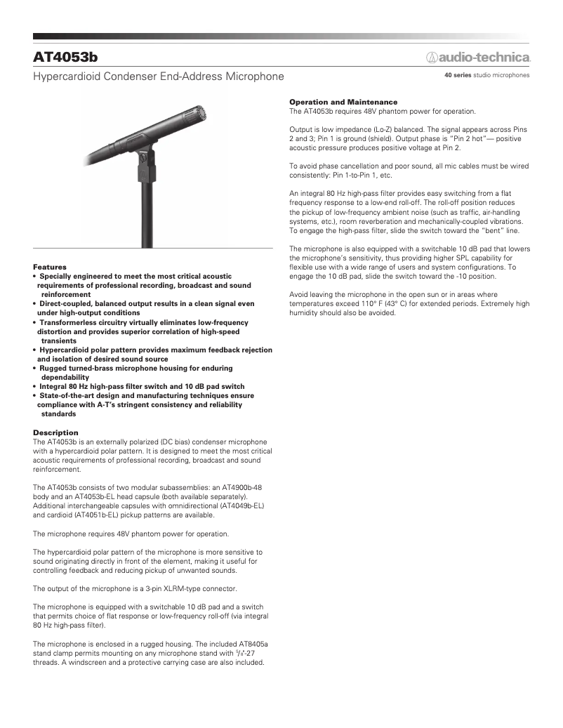 Page n°1 - Guide de démarrage rapide Audio-Technica AT4053b