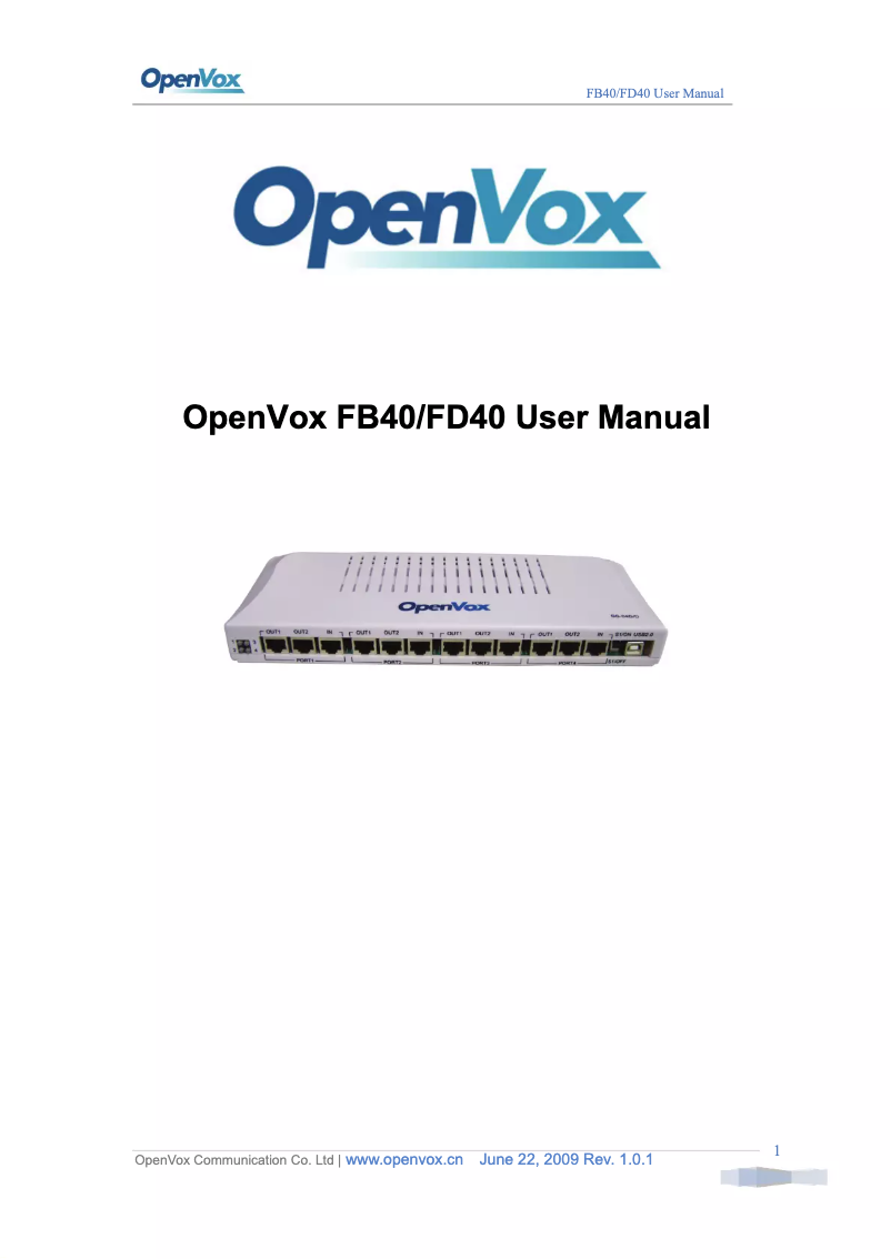 Page n°1 - Manuel utilisateur OpenVox FB40