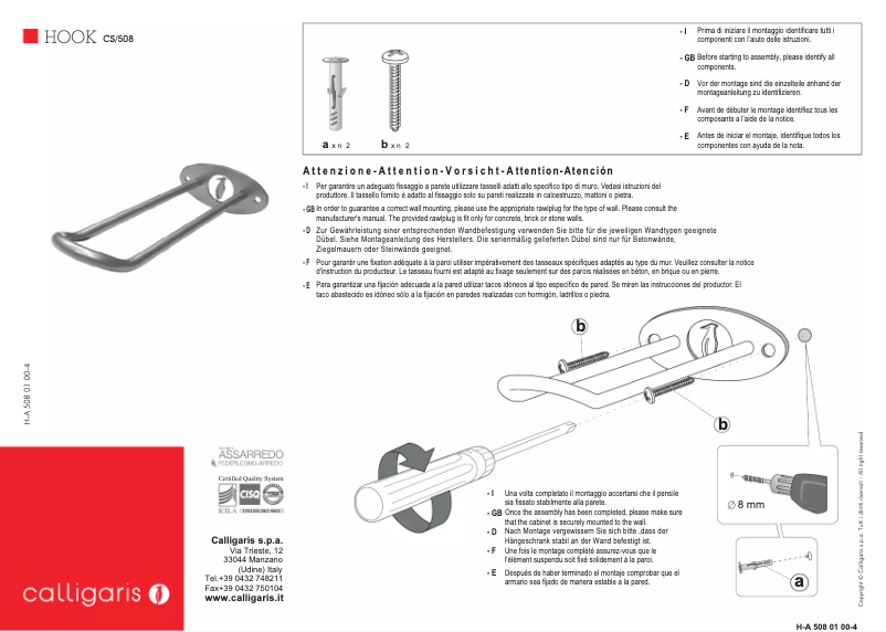 Página 1 del manual Manual de usuario Calligaris .com Hook