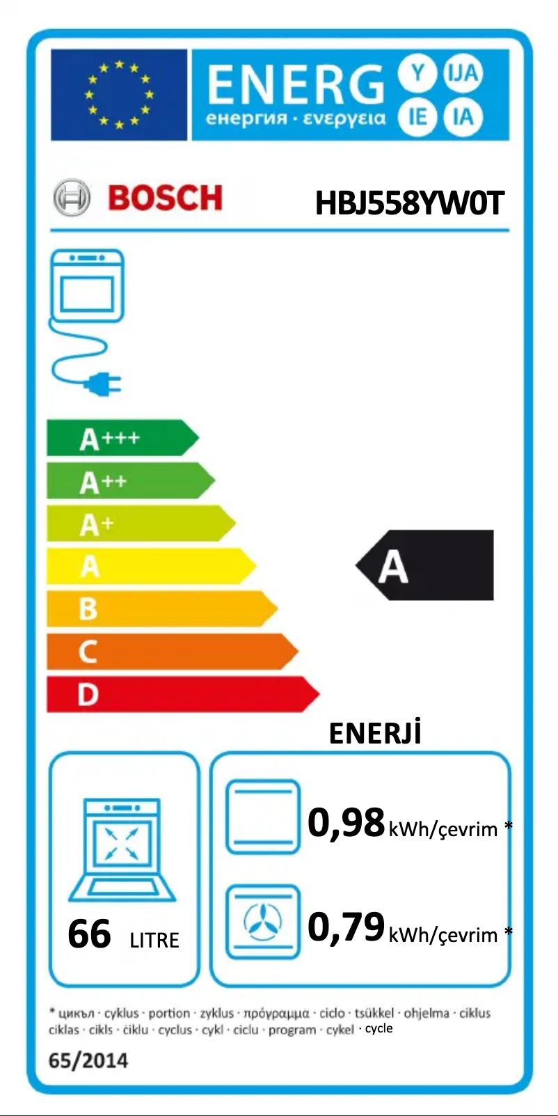 Page n°1 - Label énergétique Bosch HBJ558YW0T