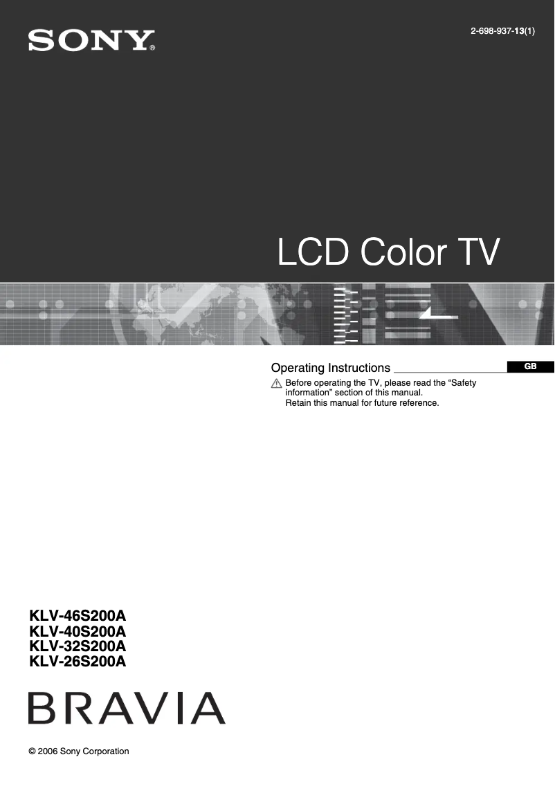 Image de la première page du manuel de l'appareil Bravia KLV-46S200A