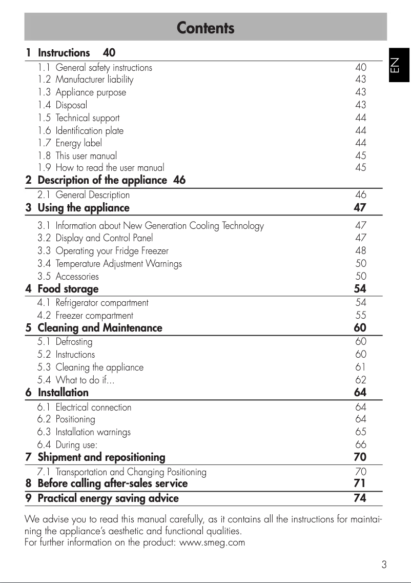 Page 1 de la notice Brochure Smeg FAB38LCR5