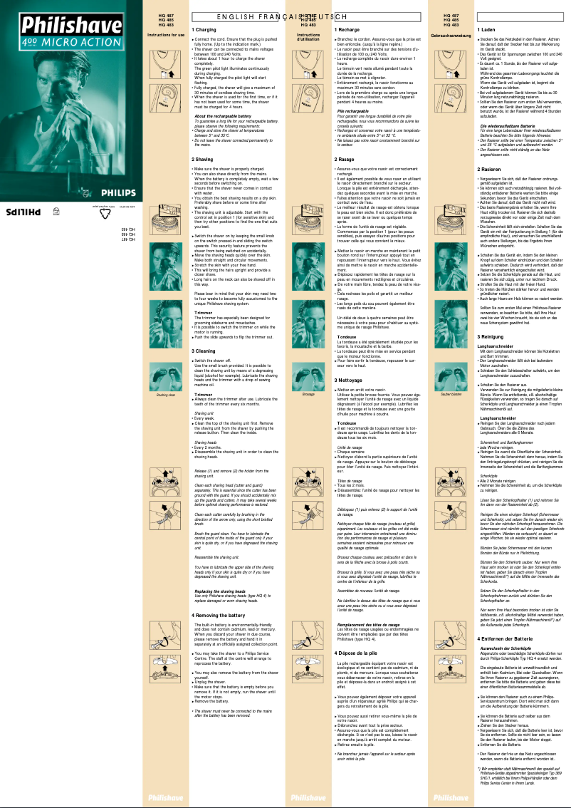 Page n°1 - Manuel utilisateur Philips Philishave HQ487