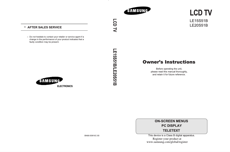 Page 1 de la notice Manuel utilisateur Samsung LE15S51B