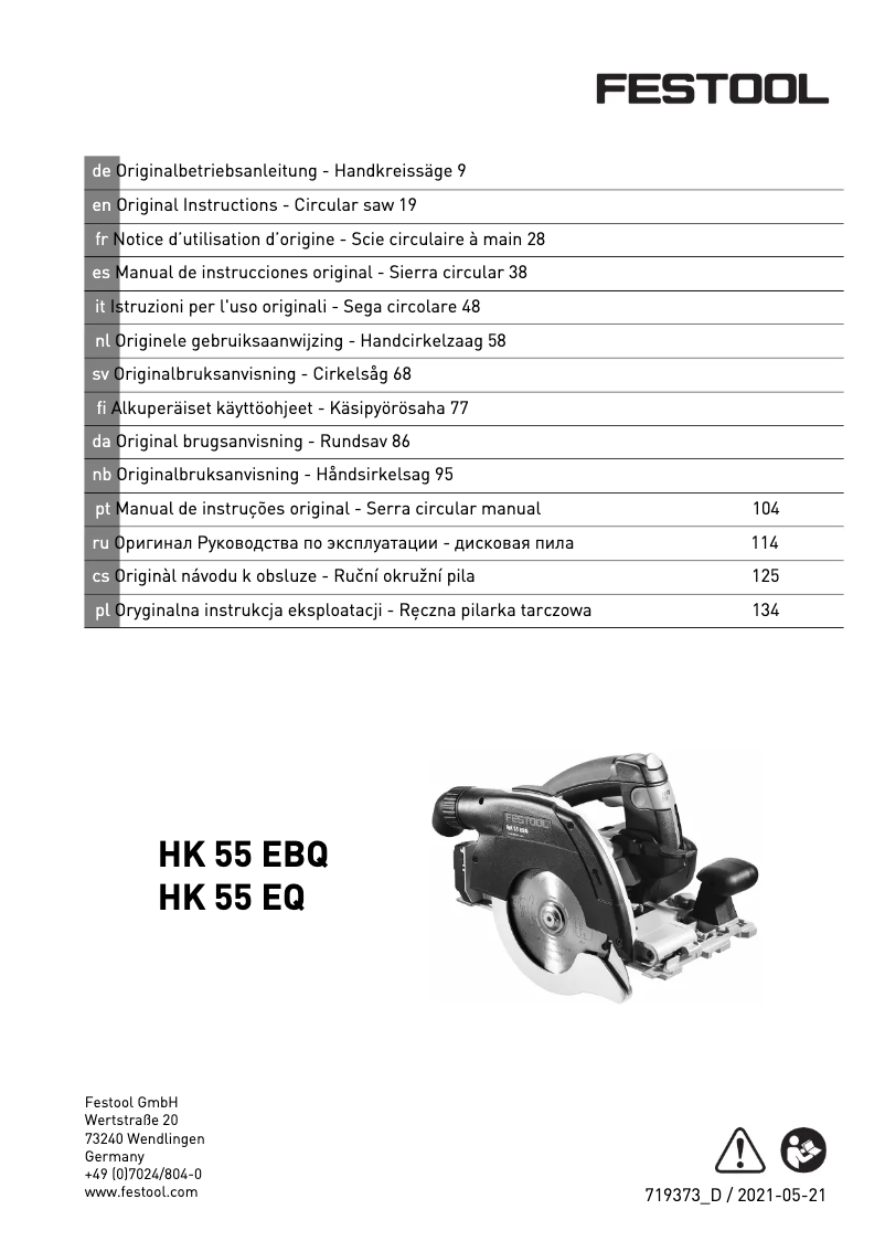 Page 1 de la notice Manuel utilisateur Festool HK 55 EBQ-Plus-FSK 420