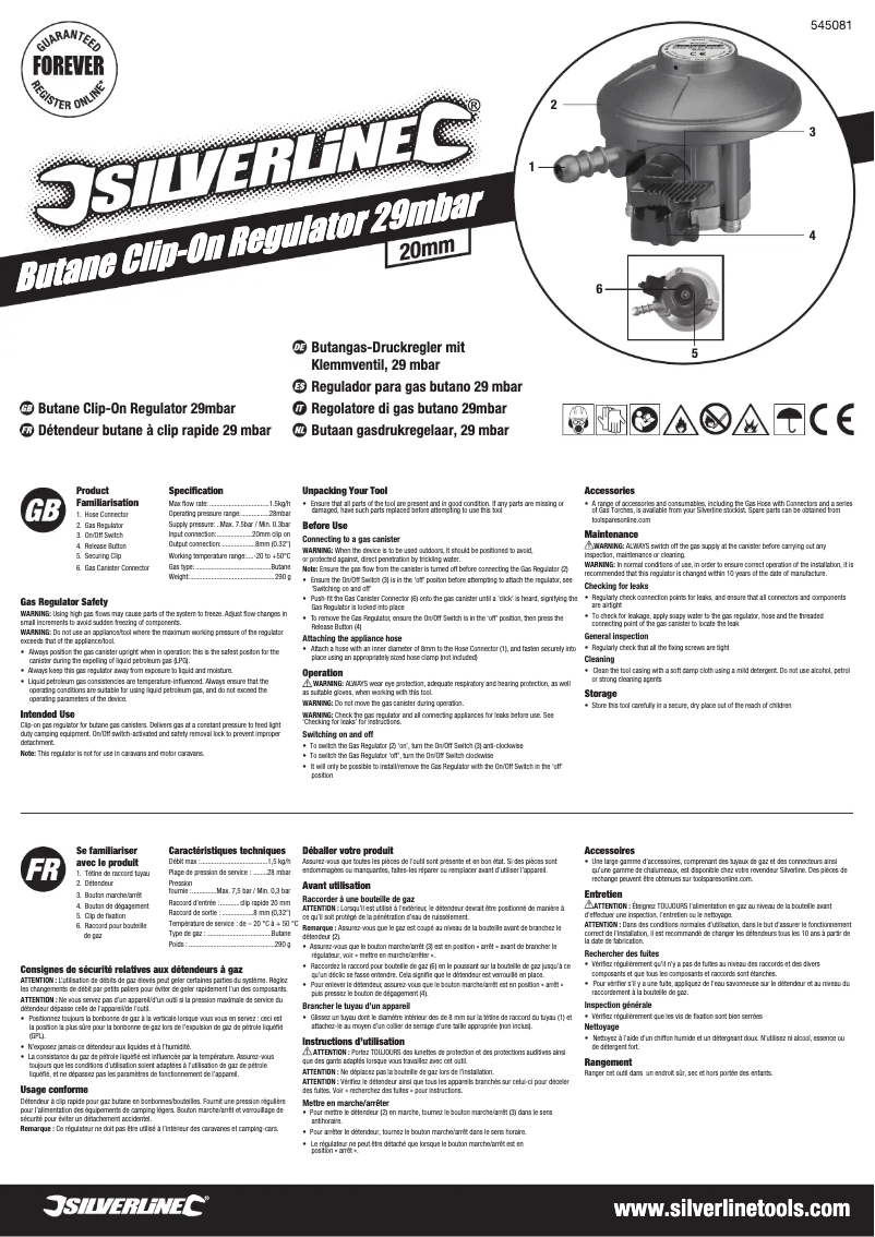 Page 1 de la notice Manuel utilisateur Silverline 545081