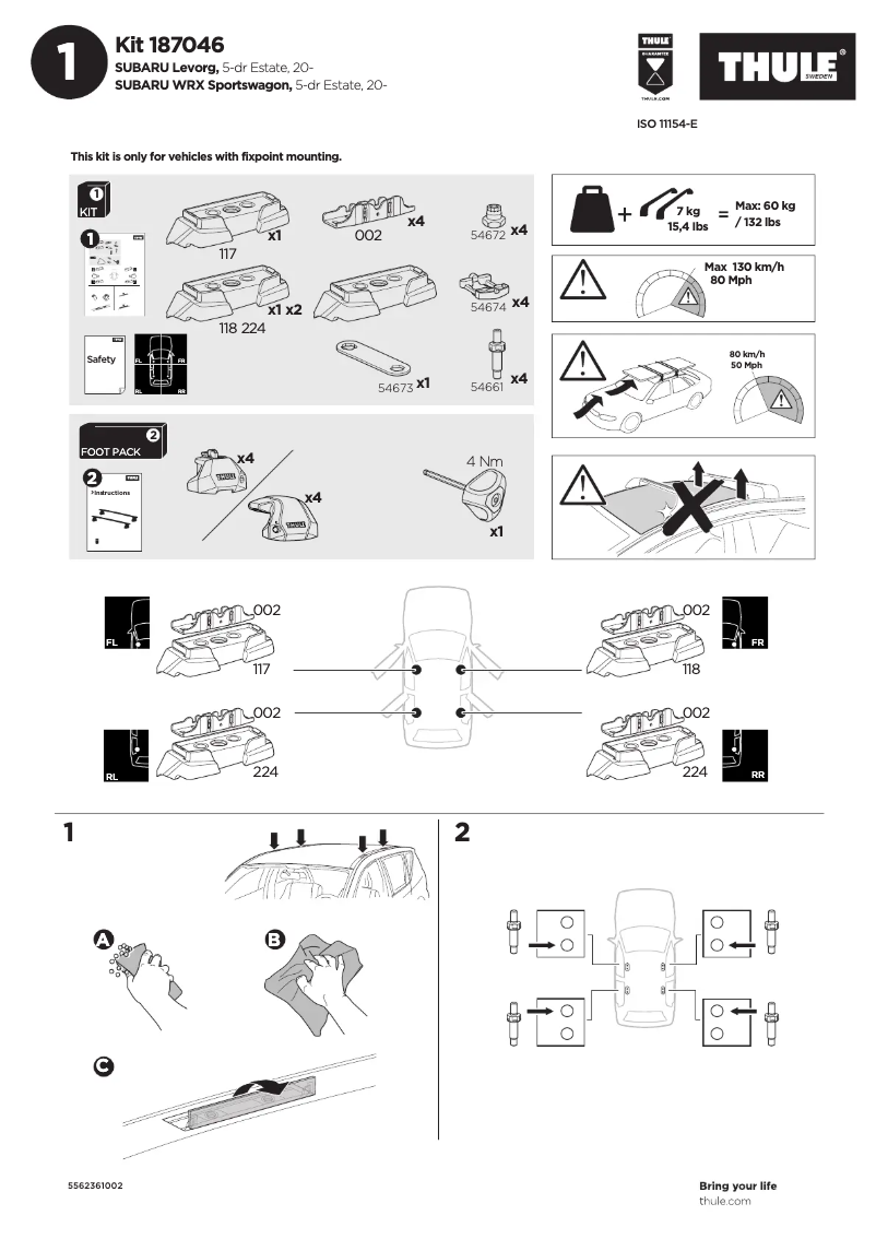 Page 1 de la notice Manuel utilisateur Thule Kit 187046