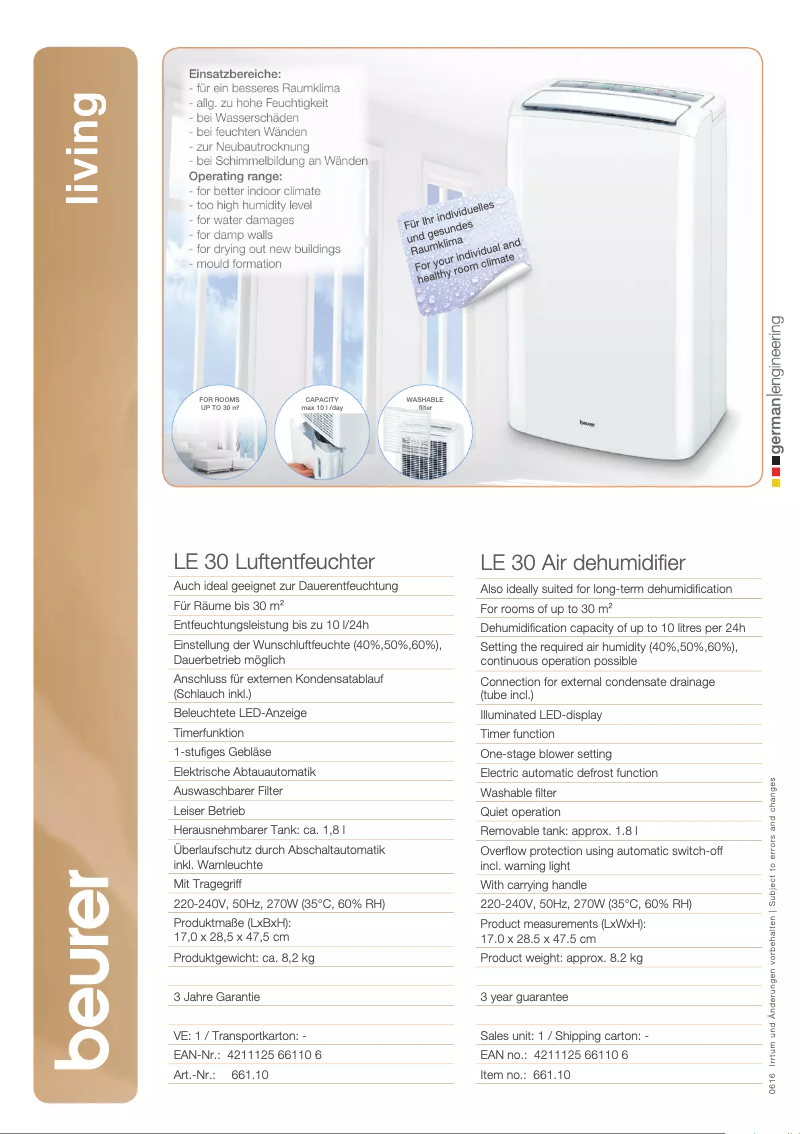 Page 1 de la notice Fiche technique Beurer LE 30