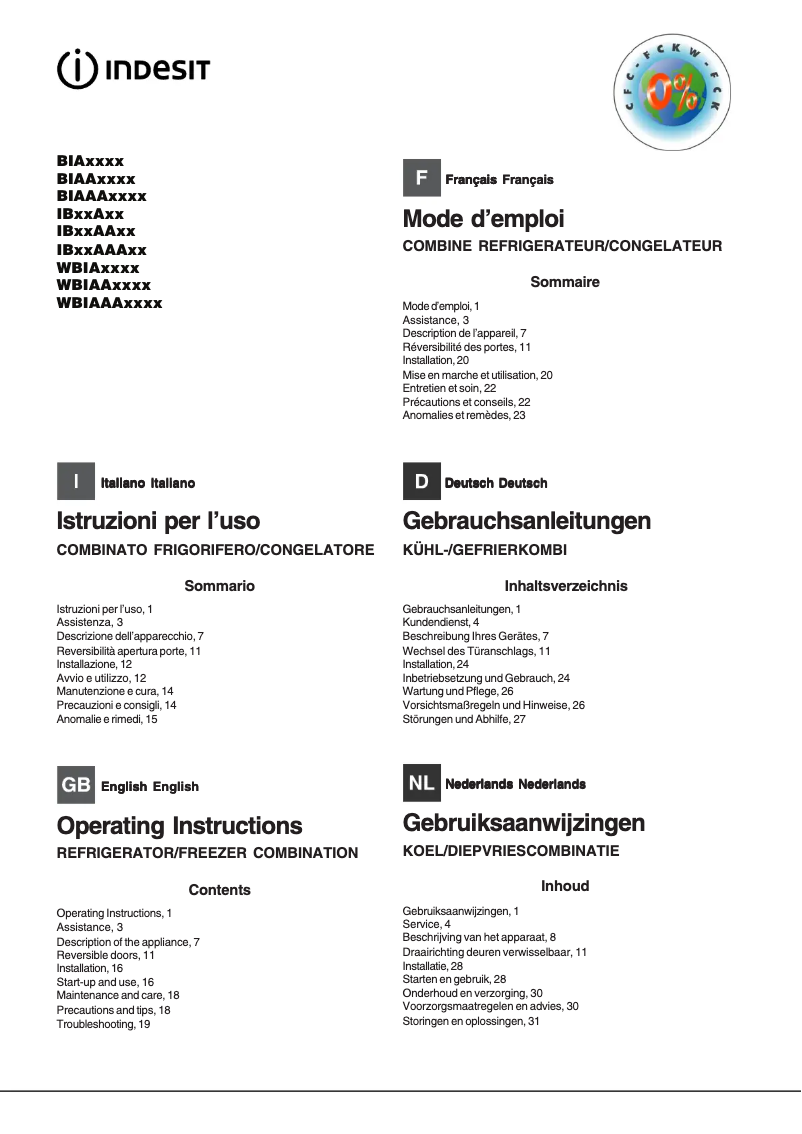 Page n°1 - Manuel utilisateur Indesit BIAA 134
