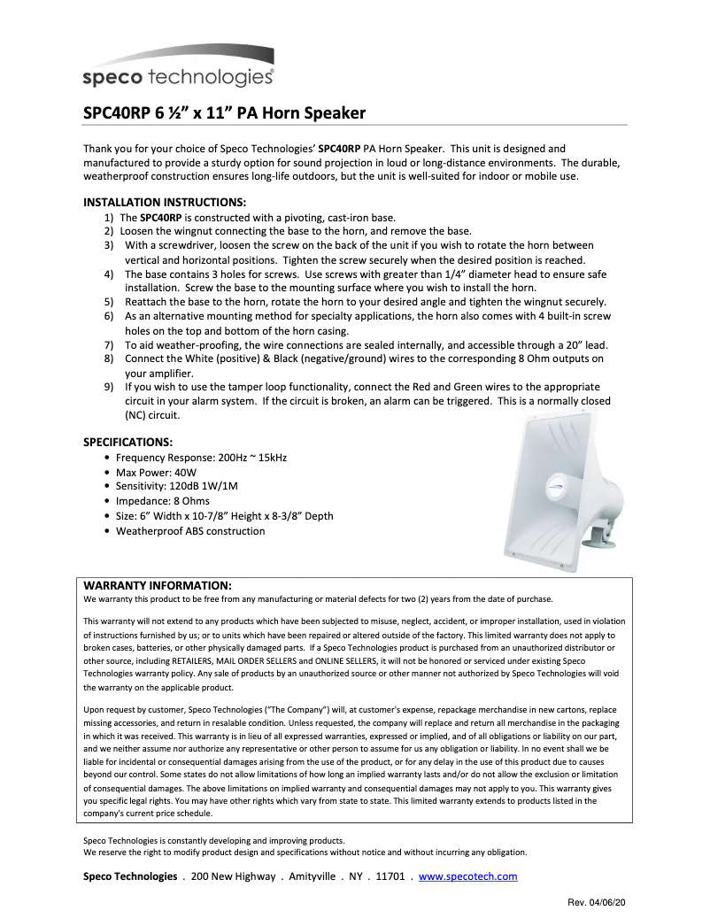Image de la première page du manuel de l'appareil SPC40RP