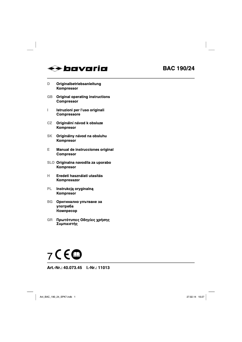 Página 1 del manual Manual de usuario Bavaria BAC 190/24