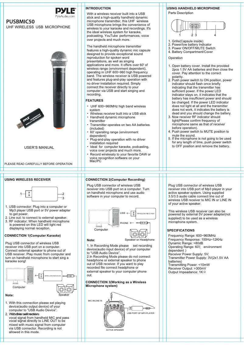 Page 1 of the manual User Manual Pyle PUSBMIC50