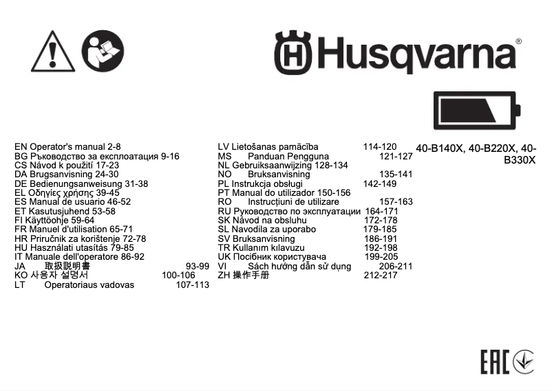 Page 1 de la notice Manuel utilisateur Husqvarna 40-B360X