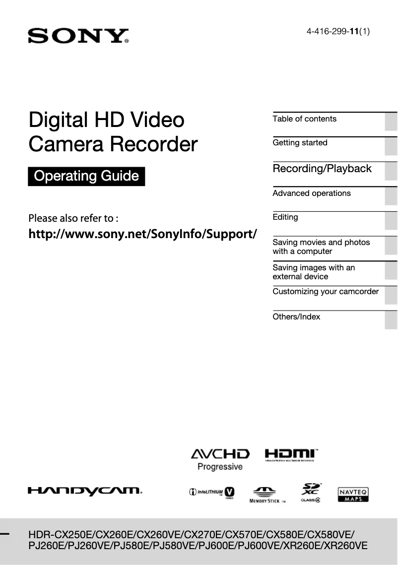 Image de la première page du manuel de l'appareil HDR-CX270E