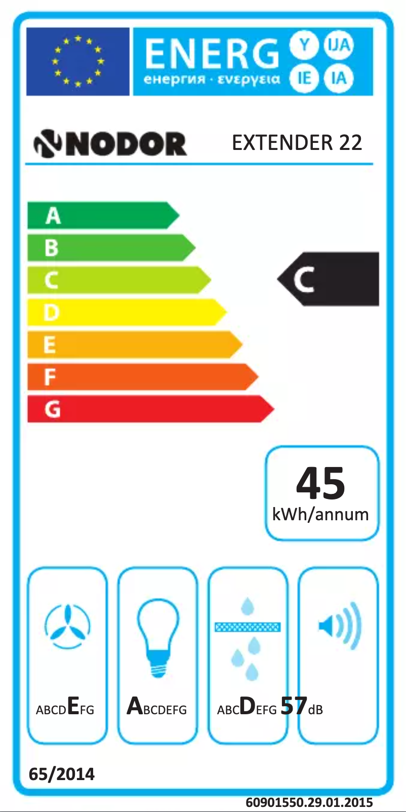 Page 1 of the manual Energy Label Nodor Extender Inox 60