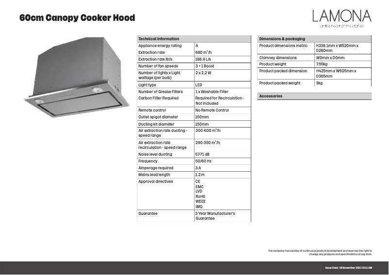 Page n°1 - Fiche technique Lamona LAM2375