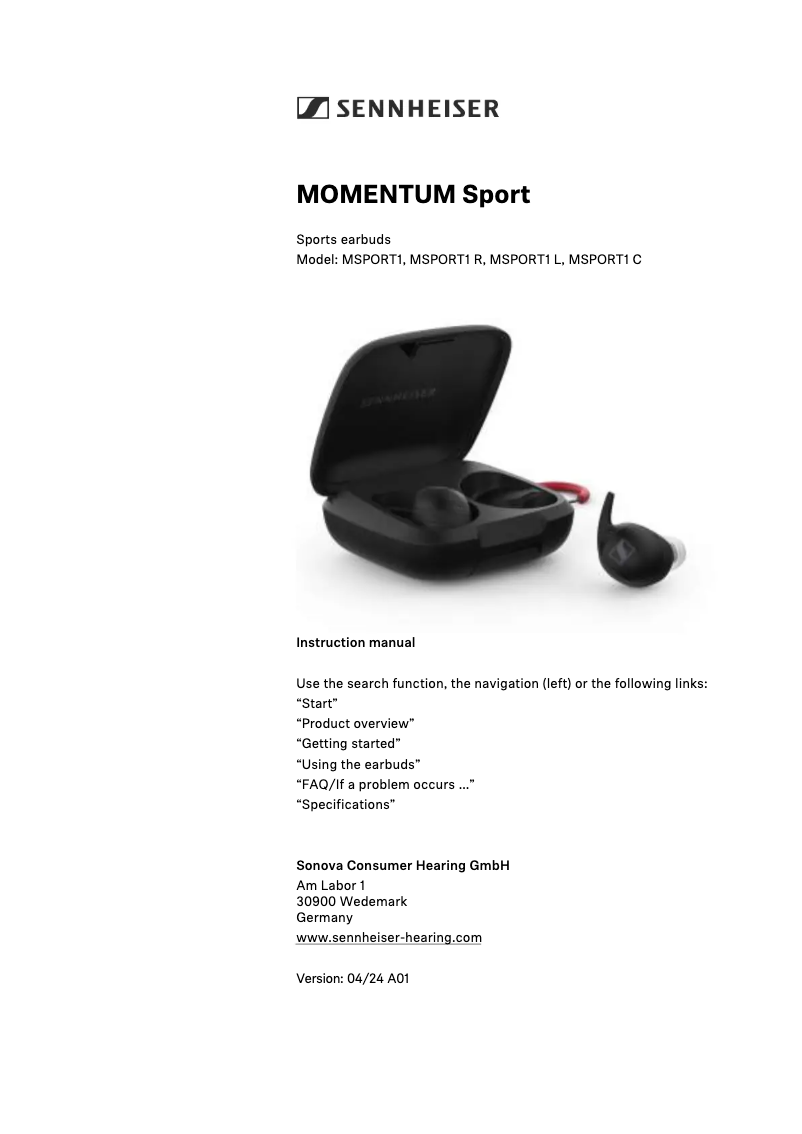 Page 1 de la notice Manuel utilisateur Sennheiser Momentum Sport