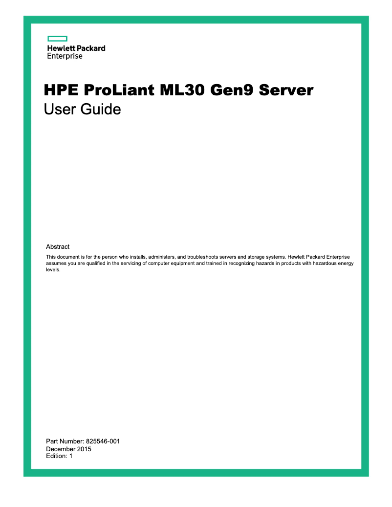 Page n°1 - Manuel utilisateur HP ProLiant ML30 G9
