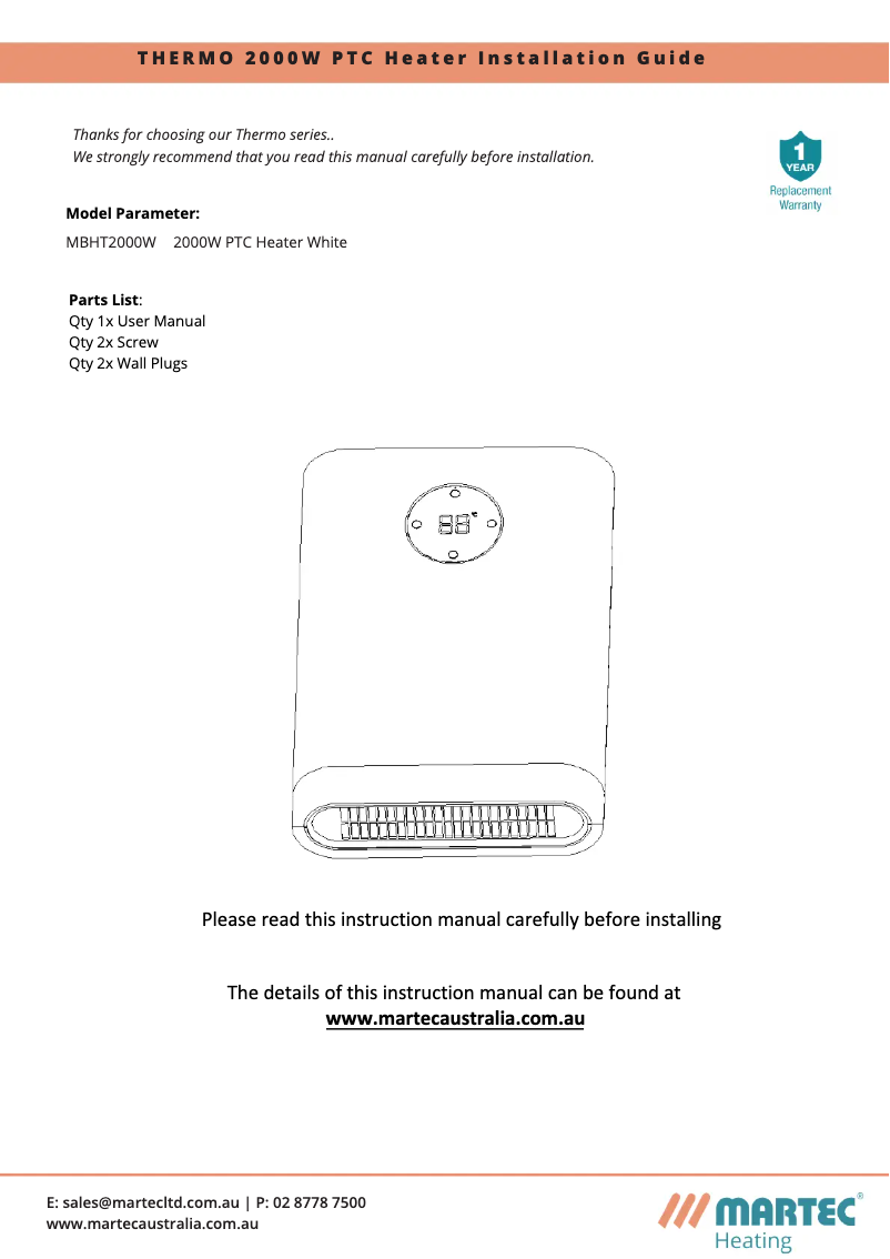 Page n°1 - Manuel utilisateur Martec MBHT2000W