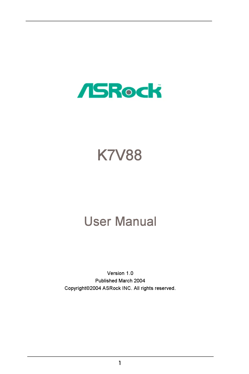 Page n°1 - Manuel utilisateur Asrock K7V88