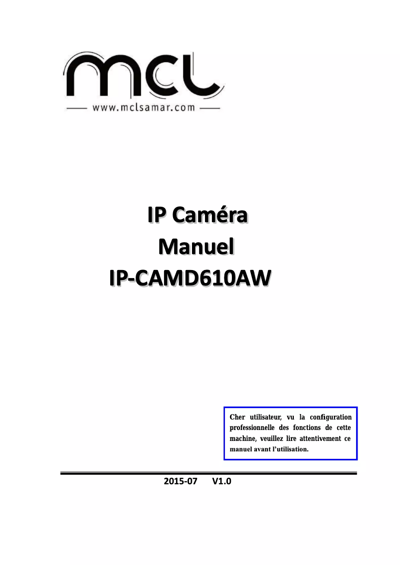 Page n°1 - Manuel utilisateur MCL IP-CAMD036AW