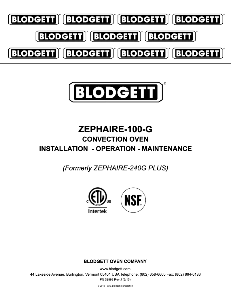 Page 1 de la notice Manuel utilisateur Blodgett ZEPHAIRE-100-G