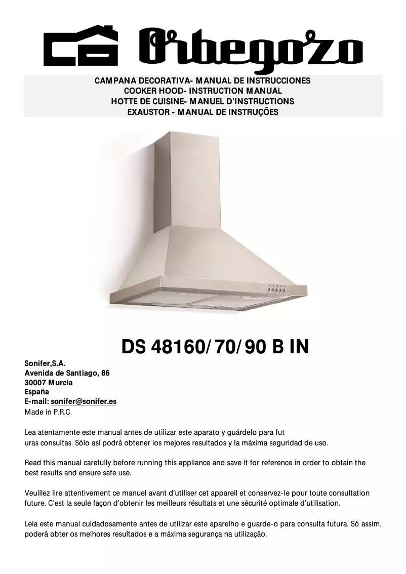 Page 1 de la notice Manuel utilisateur Orbegozo DS 48170 B IN