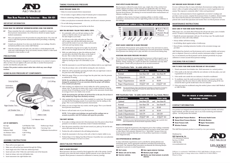 Page n°1 - Manuel utilisateur A&D Medical UA-101