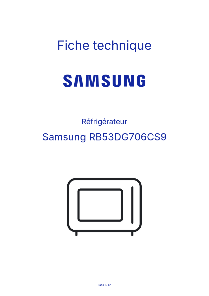Page n°1 - Fiche technique Samsung RB53DG706CS9