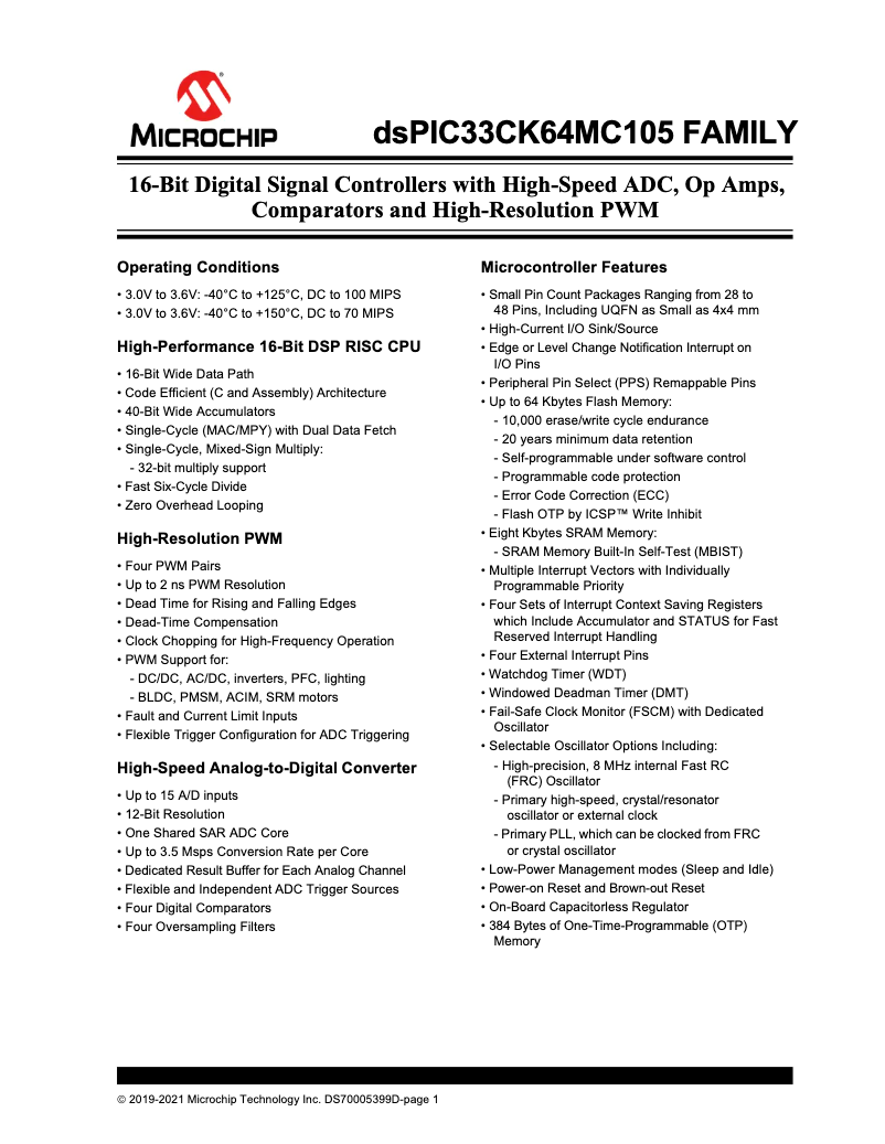 Page 1 de la notice Manuel utilisateur Microchip dsPIC33CK32MC105