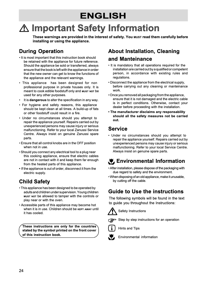 Page 1 de la notice Manuel utilisateur Zanussi ZEL 63 N