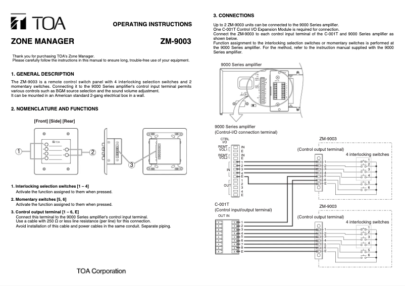 Page 1 de la notice Manuel utilisateur TOA ZM-9003