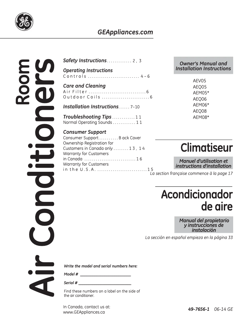 Page n°1 - Mode d'emploi GE AEQ05LS