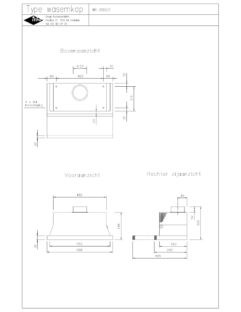 Page 1 de la notice Manuel utilisateur Itho HR 2060 RVS