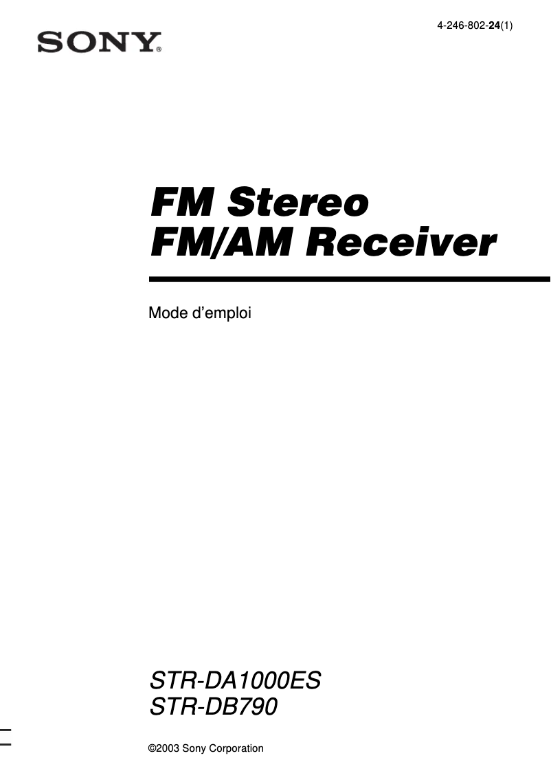 Image de la première page du manuel de l'appareil STR-DA1000ES