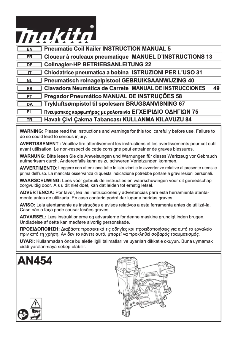 Page 1 de la notice Manuel utilisateur Makita AN454